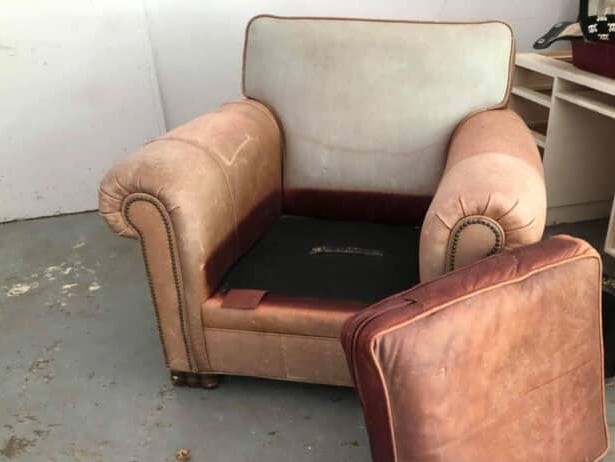 Picture of leather chair that is in great condition despite the sun-fading