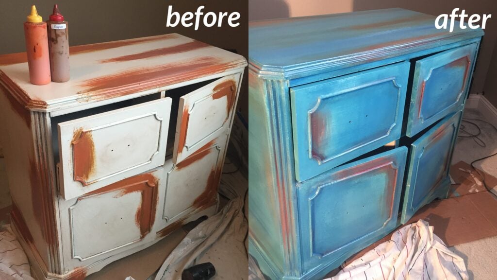 Picture of hutch painted and distressed with Rub 'n Restore leather paint