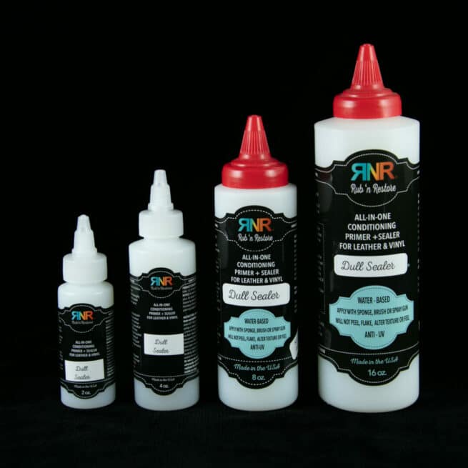 Picture showing size options of Rub n Restore Dull Sealer for leather and vinyl