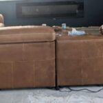 Picture of back of scuffed aniline leather sectional