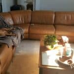 Picture of aniline leather sectional refinished with mix of RubnRestore colors