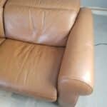 Picture of scuff on arm of leather couch fixed with RubnRestore