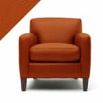 Picture of leather chair in Rub n Restore Persimmon orange color with triangular swatch in corner as color reference
