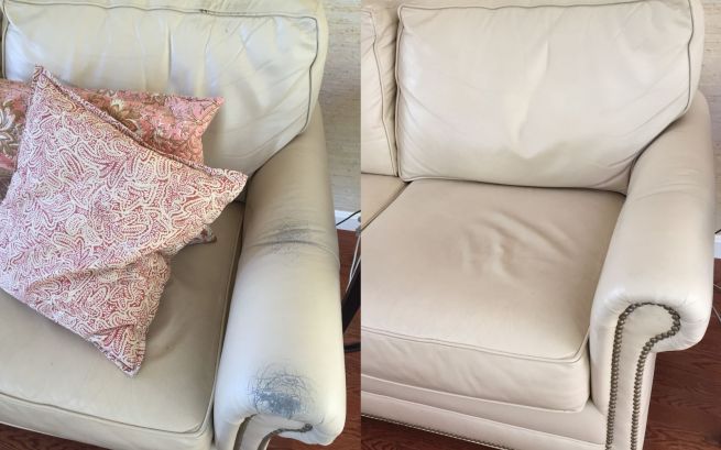 Leather couch repair example before and after