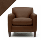 Picture of leather chair demonstrating Rub n Restore rich Tobacco brown color and triangular swatch in upper left corner for reference