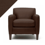 Picture of leather chair demonstrating Rub n Restore Walnut brown color and triangular swatch in upper left corner for reference