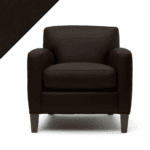 Picture of leather chair demonstrating Rub n Restore dark brown Mahogany color and triangular swatch in upper left corner for reference