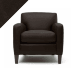Picture of leather chair demonstrating Rub n Restore coffee brown Espresso color and triangular swatch in upper left corner for reference