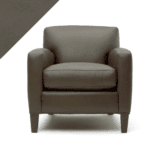 Example of leather chair in Rub n Restore's neutral mushroom Taupe color with triangular swatch in upper left corner as reference