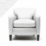 Example of leather chair in Rub n Restore's pure Bright White color with triangular swatch in upper left corner as reference