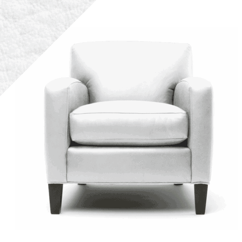 Example of leather chair in Rub n Restore's pure Bright White color with triangular swatch in upper left corner as reference