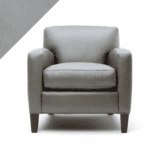 Example of leather chair in Rub n Restore's pale Ash grey color with triangular swatch in upper left corner as reference