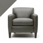 Example of leather chair in Rub n Restore's light Stone grey color with triangular swatch in upper left corner as reference