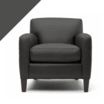 Example of leather chair in Rub n Restore's medium Slate grey color with triangular swatch in upper left corner as reference