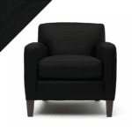 Picture of leather chair demonstrating Rub n Restore Black color and triangular swatch in upper left corner for reference