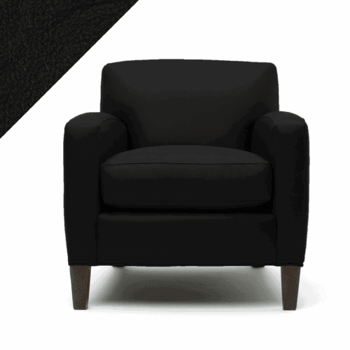 Picture of leather chair demonstrating Rub n Restore Black color and triangular swatch in upper left corner for reference