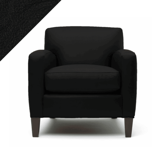 Picture of leather chair demonstrating Rub n Restore Black color and triangular swatch in upper left corner for reference