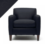 Picture of leather chair showing Rub n Restore dark Midnight Blue color and triangular swatch in upper left corner for reference