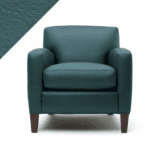Image of armchair in turquoise teal Lagoon blue color by Rub n Restore along with triangular example of leather color in upper left
