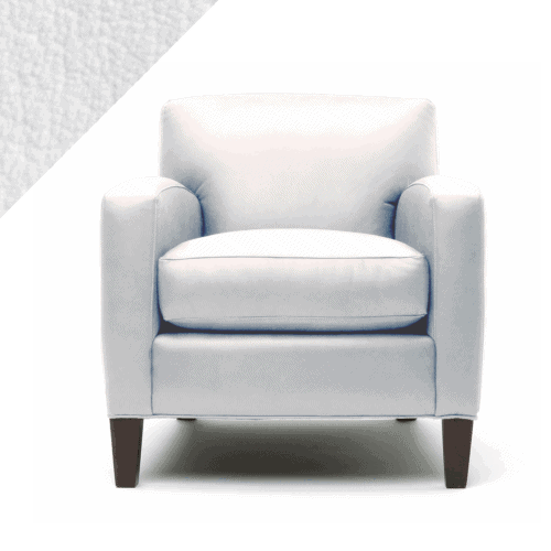 Example of leather chair in Rub n Restore's Marine off-white color with triangular swatch in upper left corner as reference