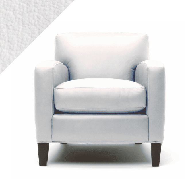 Example of leather chair in Rub n Restore's Marine off-white color with triangular swatch in upper left corner as reference