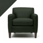 Image of leather club chair in Rub n Restore Pine green with triangular example of color in upper left corner