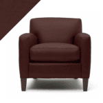 Picture of leather chair showing Rub n Restore red Wine color and triangular swatch in upper left corner for reference