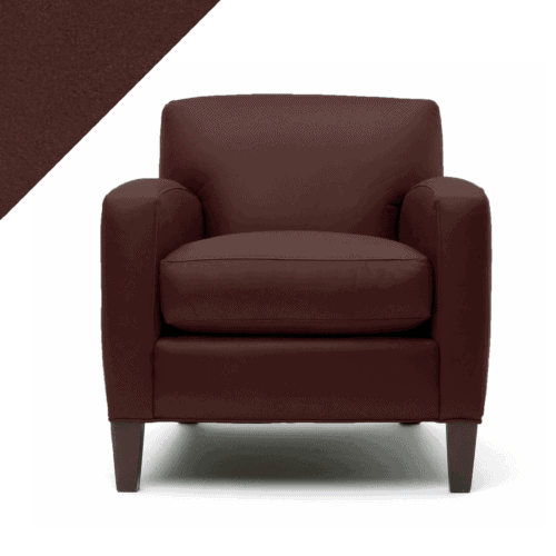 Picture of leather chair showing Rub n Restore red Wine color and triangular swatch in upper left corner for reference