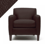 Graphic rendering of chair in Rub n Restore's rich purple Plum hue with a triangular close-up of the color and leather texture in the upper left