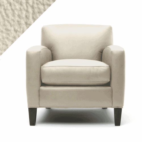 Example of leather chair in Rub n Restore's pale Ivory color with triangular swatch in upper left corner as reference