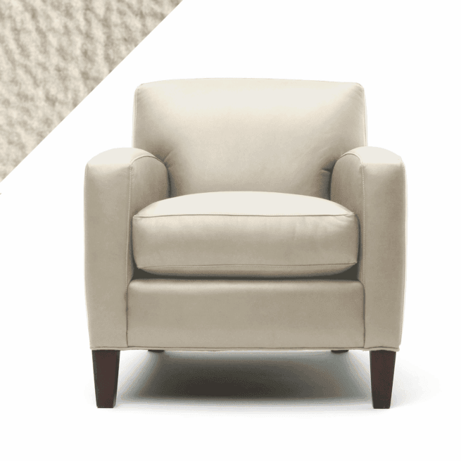 Example of leather chair in Rub n Restore's pale Ivory color with triangular swatch in upper left corner as reference