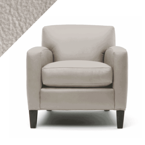 Example of leather chair in Rub n Restore's light Beige color with triangular swatch in upper left corner as reference