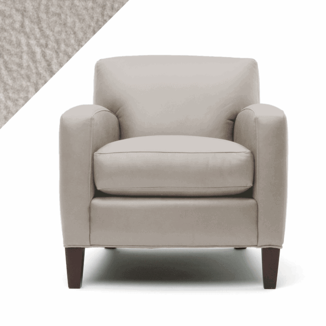 Example of leather chair in Rub n Restore's light Beige color with triangular swatch in upper left corner as reference