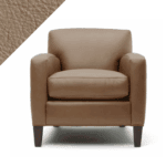 Picture of leather chair showing Rub n Restore light Camel tan color and triangular swatch in upper left corner for reference