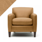 Image of chair in Rub n Restore Buckskin color with triangle example of color on leather in left corner