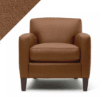 Picture of leather chair showing Rub n Restore butterscotch Cognac color and triangular swatch in upper left corner for reference