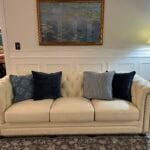 Leather couch looks like new after application of Ivory colored Rub 'n Restore leather paint