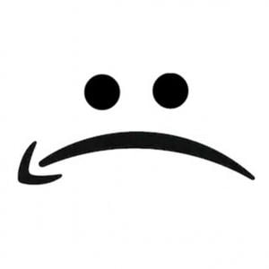 Image of Amazon logo swoosh inverted with dots to make a sad face