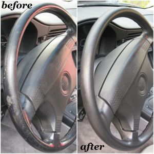 Black leather steering wheel restoration