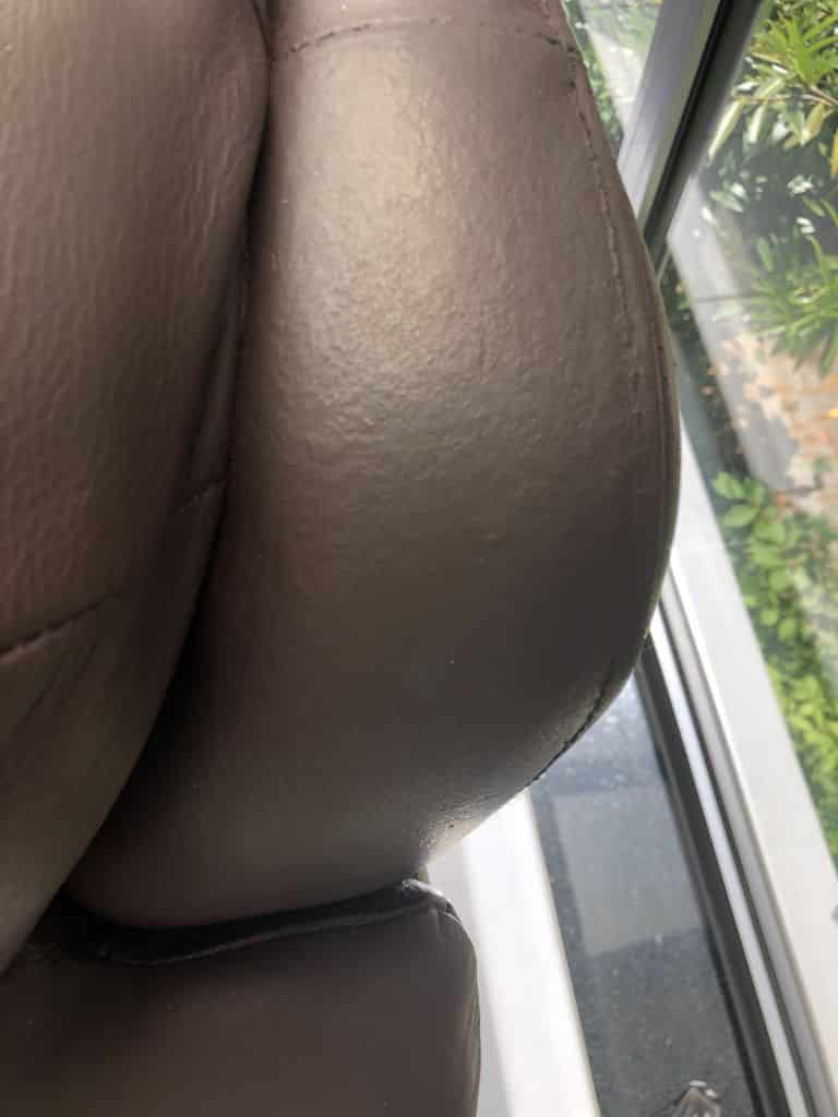 Picture of cat scratches on leather couch after using leather filler