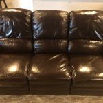 Photo of leather couch repaired and restored with filler and Rub n Restore