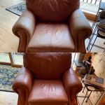 Before-after of leather chair refinished with Rust Rub n Restore leather paint