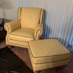 Picture of buttery yellow leather chair and ottoman