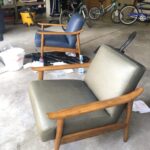 Picture showing mid century modern chairs before and after color change side by side